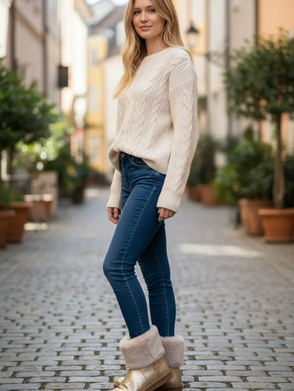 Michael Kors Gold and White Winter Boots